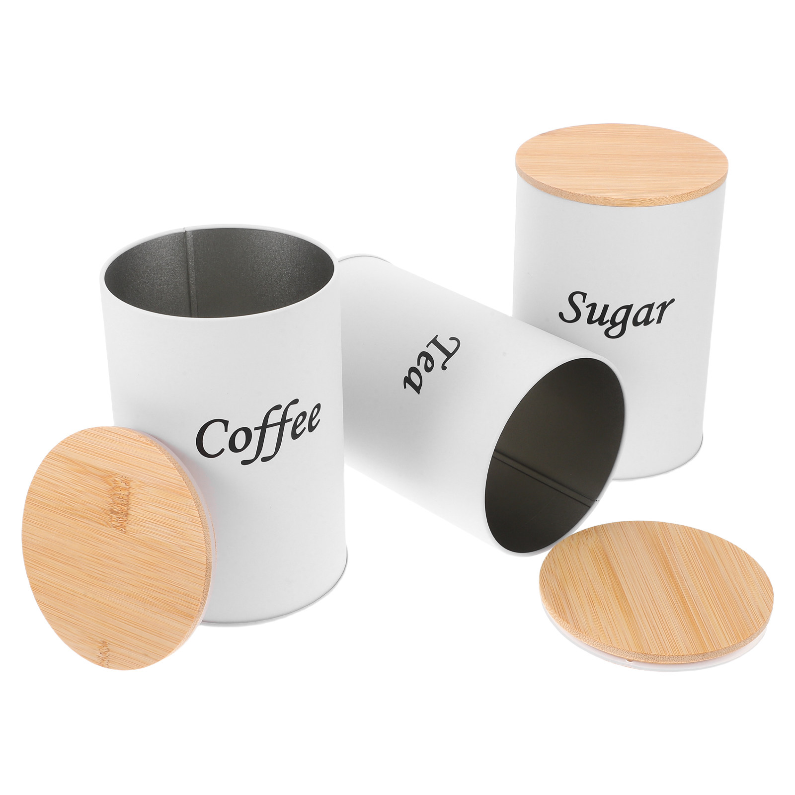 Coffee Tea Beans - 3개 세트 밀폐형 원형 용기 아연