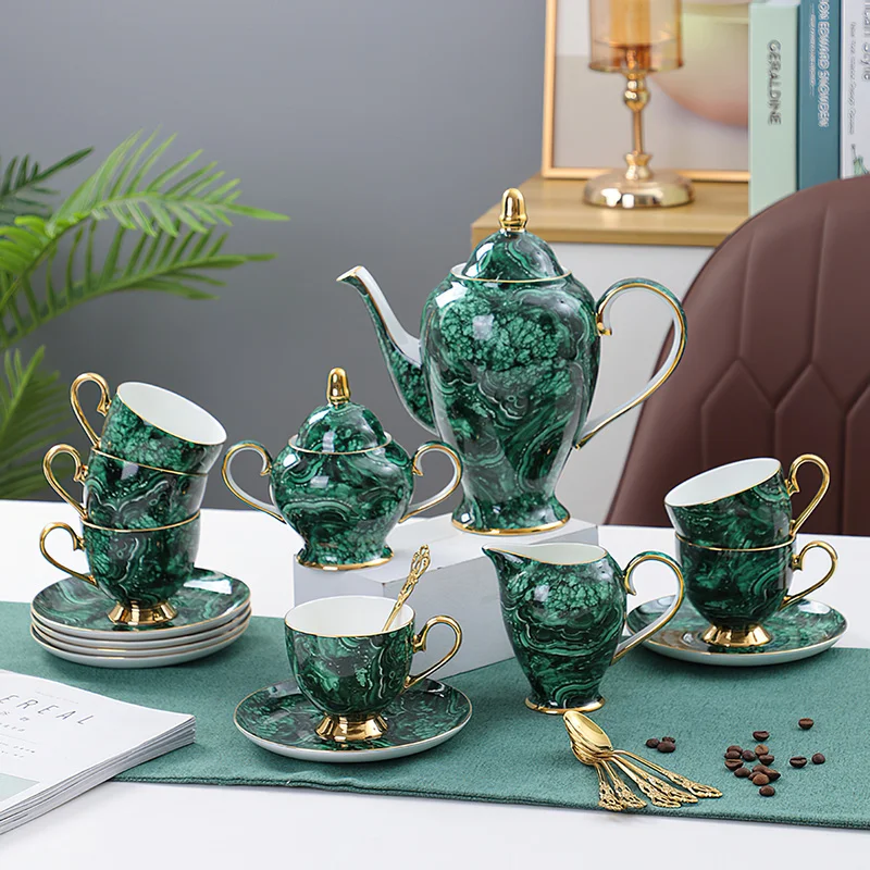 Coffee Tea Green - 본 차이나 찻주전자 음료용기, 그린 골드