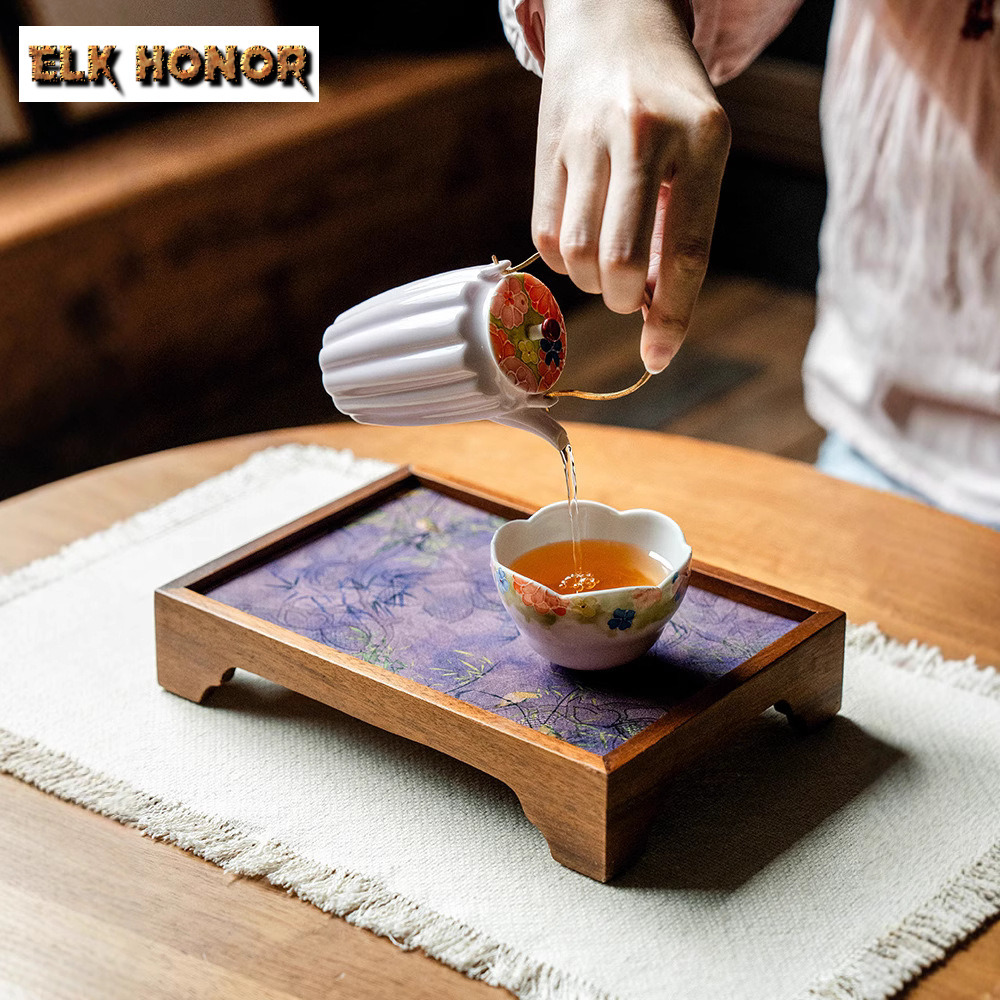 호두나무 구름 베일 꽃과 대나무 직사각형 티 트레이 케 - Coffee Tea Flower 리뷰 및 가격