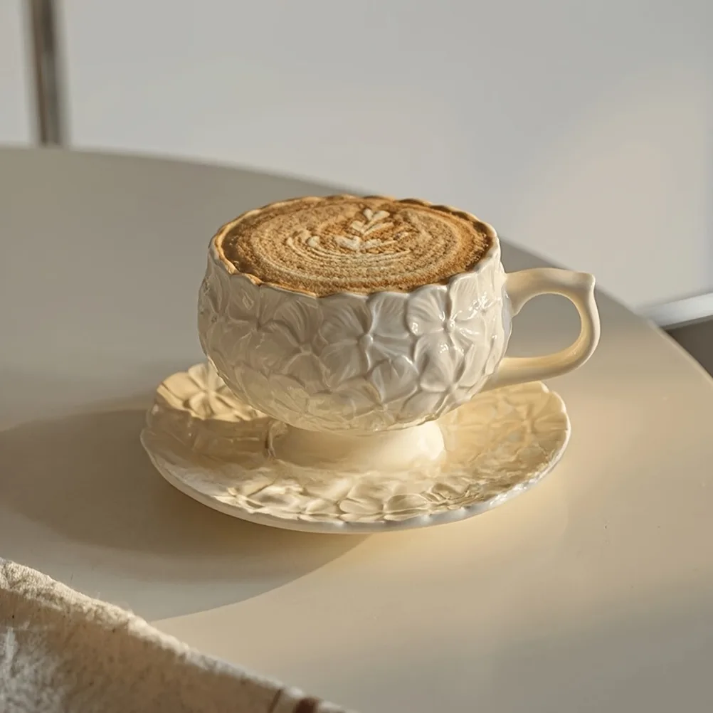 프랑스 크림 릴리프 커피잔 세트 카페 애프터눈 티 커피 - Coffee Tea Flower 리뷰 및 가격