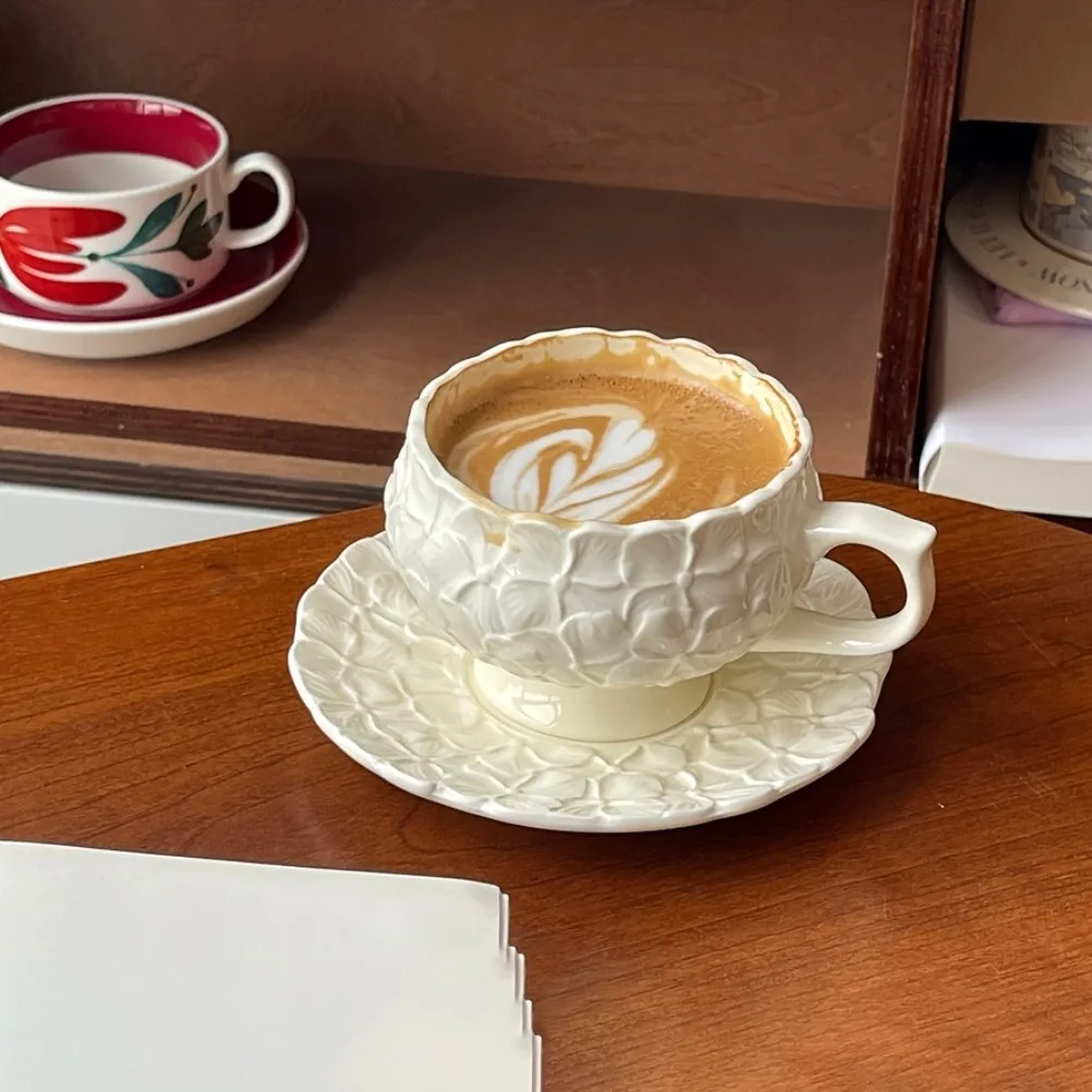 프랑스 크림 릴리프 커피잔 세트 카페 애프터눈 티 커피 - Coffee Tea Flower 리뷰 및 가격
