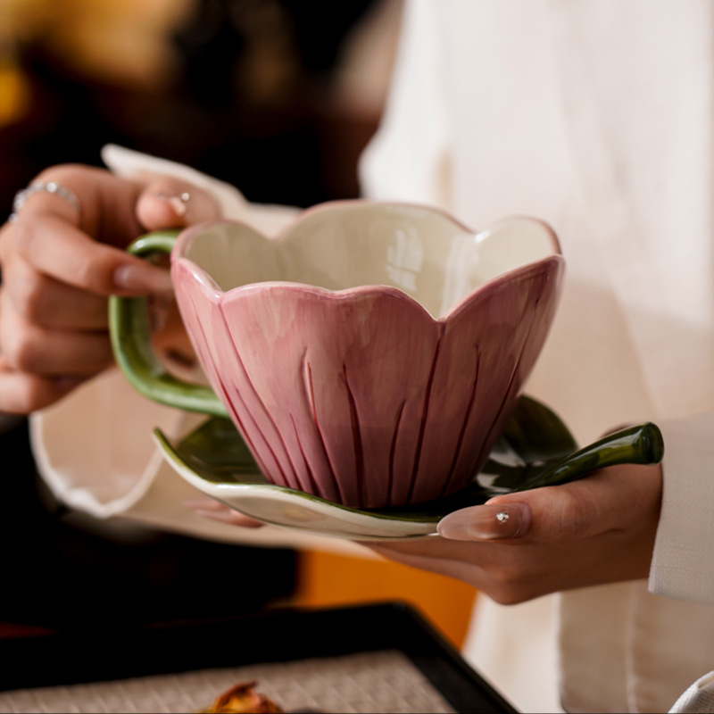 불규칙한 손으로 그린 ​​커피 컵 접시 세트 절묘한 사 - Coffee Tea Flower 리뷰 및 가격