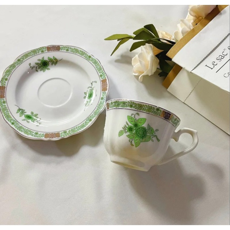 빈티지 그린 플로럴 도자기 티컵 & 받침 세트, 우아한 - Coffee Tea Green 리뷰 및 가격