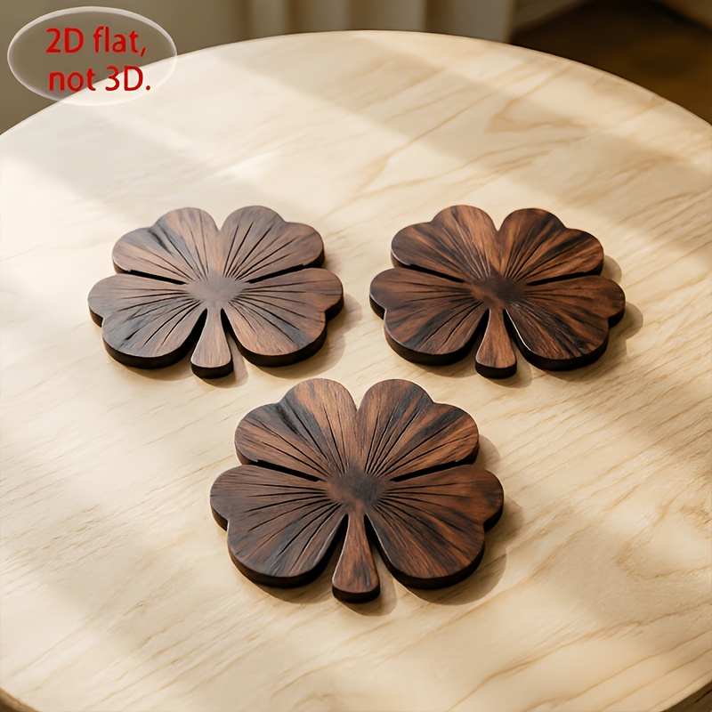 2D 평면 클로버 모양 나무 컵받침 4개 세트, 월넛  - Coffee Tea And Sugar Set 리뷰 및 가격