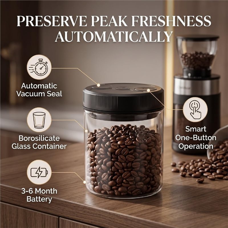 자동 진공 커피 보관 용기 700ml, 내열 유리 재질 - Coffee Tea Beans 리뷰 및 가격