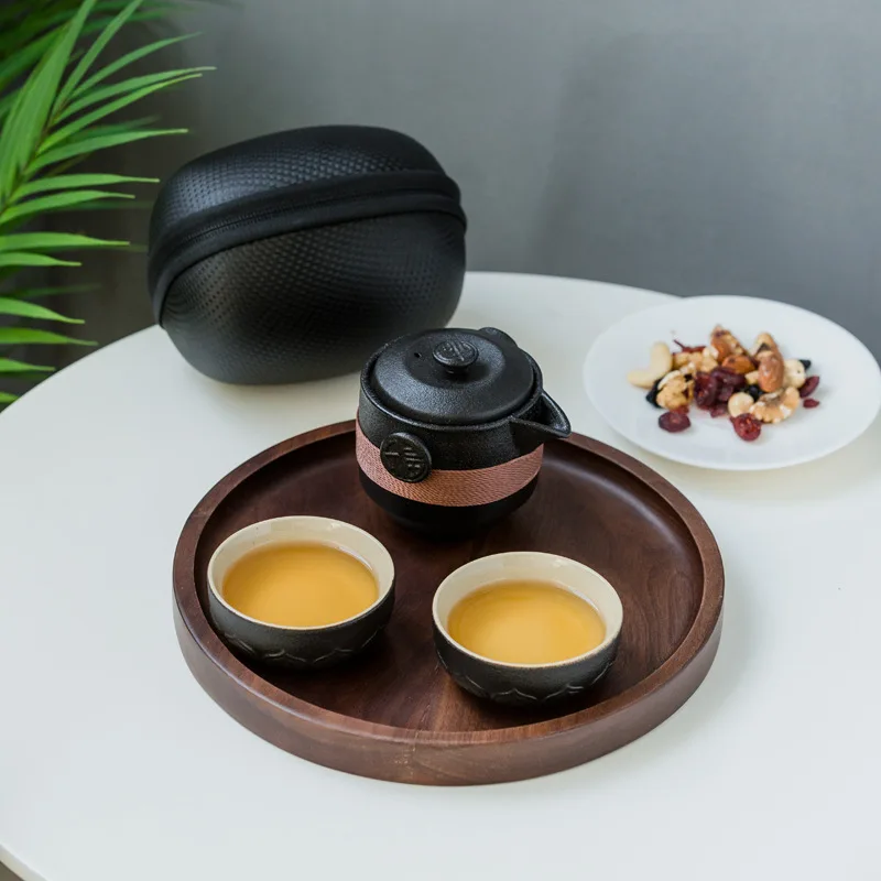 고급 블랙 도자기 1포트 2컵 차 세트 휴대용 여행용  - Tea Coffee Pot Set 리뷰 및 가격