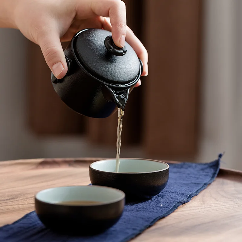 고급 블랙 도자기 1포트 2컵 차 세트 휴대용 여행용  - Tea Coffee Pot Set 리뷰 및 가격