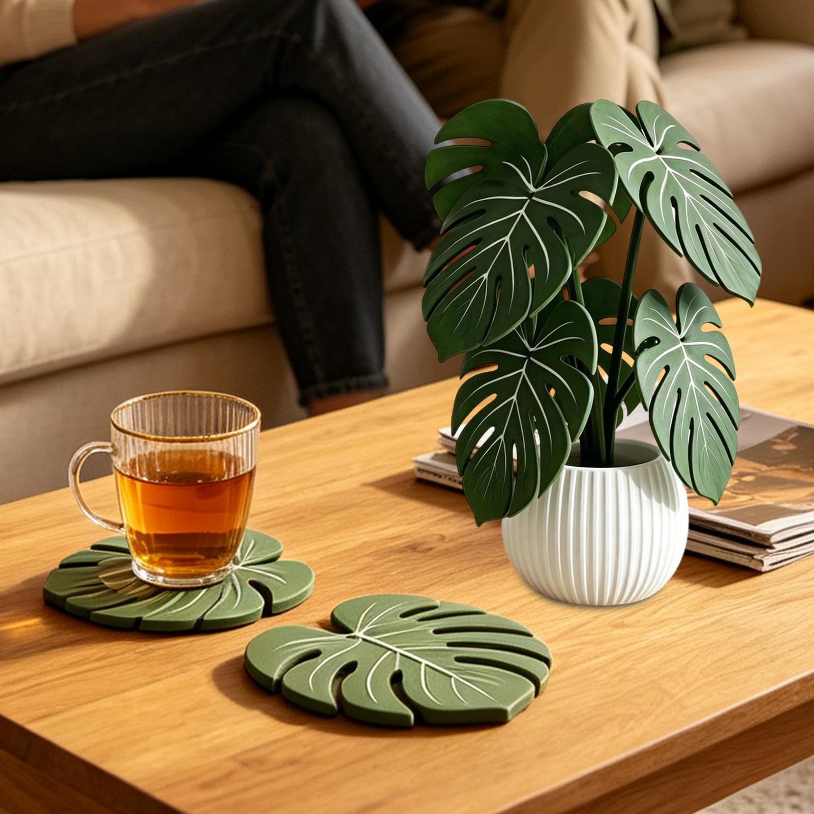 인조 잎 코스터 가짜 녹색 식물 컵 매트 테이블 플레이 - Coffee Tea Green 리뷰 및 가격
