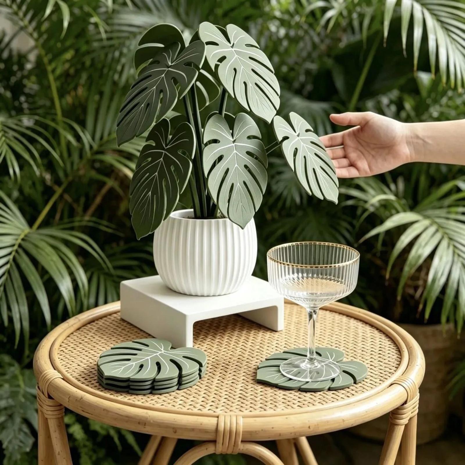 인조 잎 코스터 가짜 녹색 식물 컵 매트 테이블 플레이 - Coffee Tea Green 리뷰 및 가격