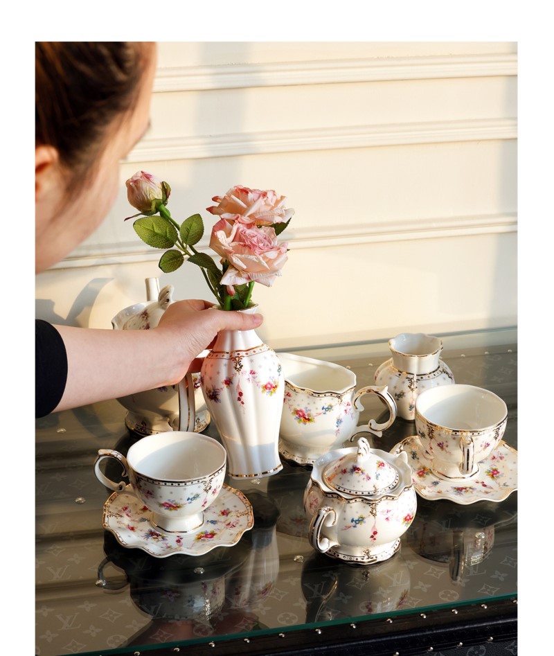 꽃무늬 수저 세트, 차 세트, 아이보리 세라믹 꽃무늬  - Coffee Tea Flower 리뷰 및 가격
